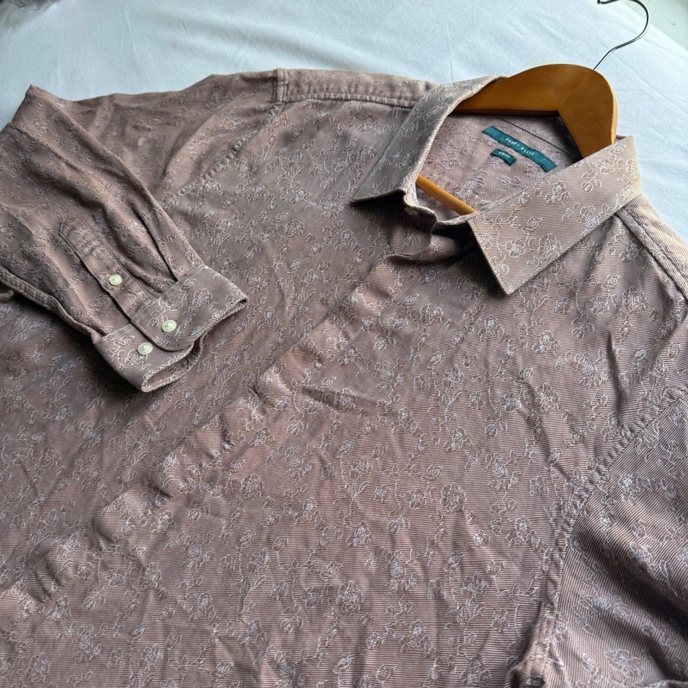 Perry Ellis Mens Slim Fit Floral Jacquard Button Down Shirt Mauve XXL Dressy